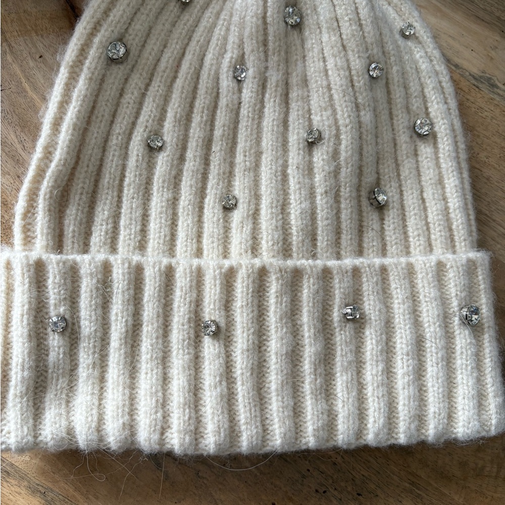 LOFT Cream Knit Embellished  Beanie